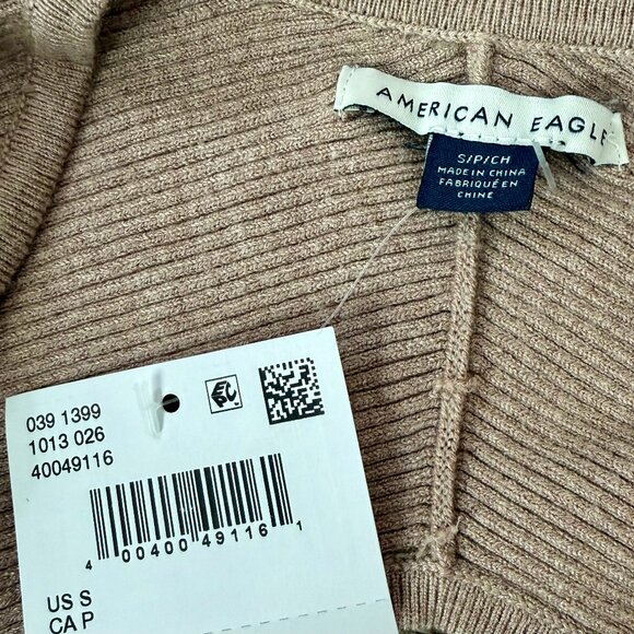 AEO Beige Long Sleeve Ribbed Midi Dress - Picture 3 of 3